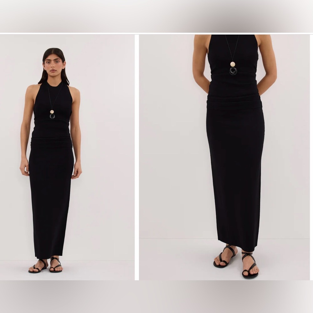 DISSH SOL Black Scarf Halter Knit Top AND SOL Knit Midi Skirt
